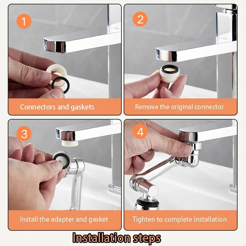 No-splash Faucet Extender 1080-Degree Swivel Spout Adjustable Arm