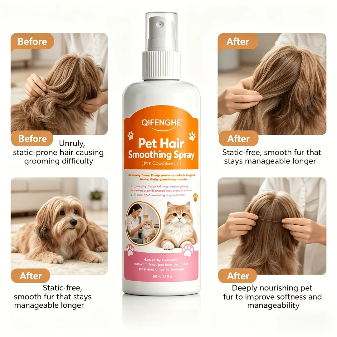 Pet Hair Detangling Spray & Reusable Lint Roller Set | Cats & Dogs
