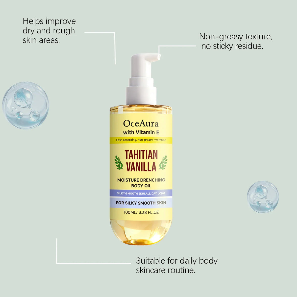 Vanilla Hydrating Body Oil Nourishing Soothing Brightening Silky