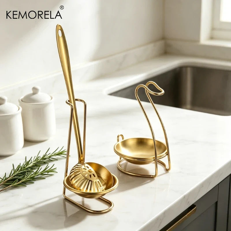 Gold Stainless Steel Spoon Holder & Ladle Rest | Kitchen Tray