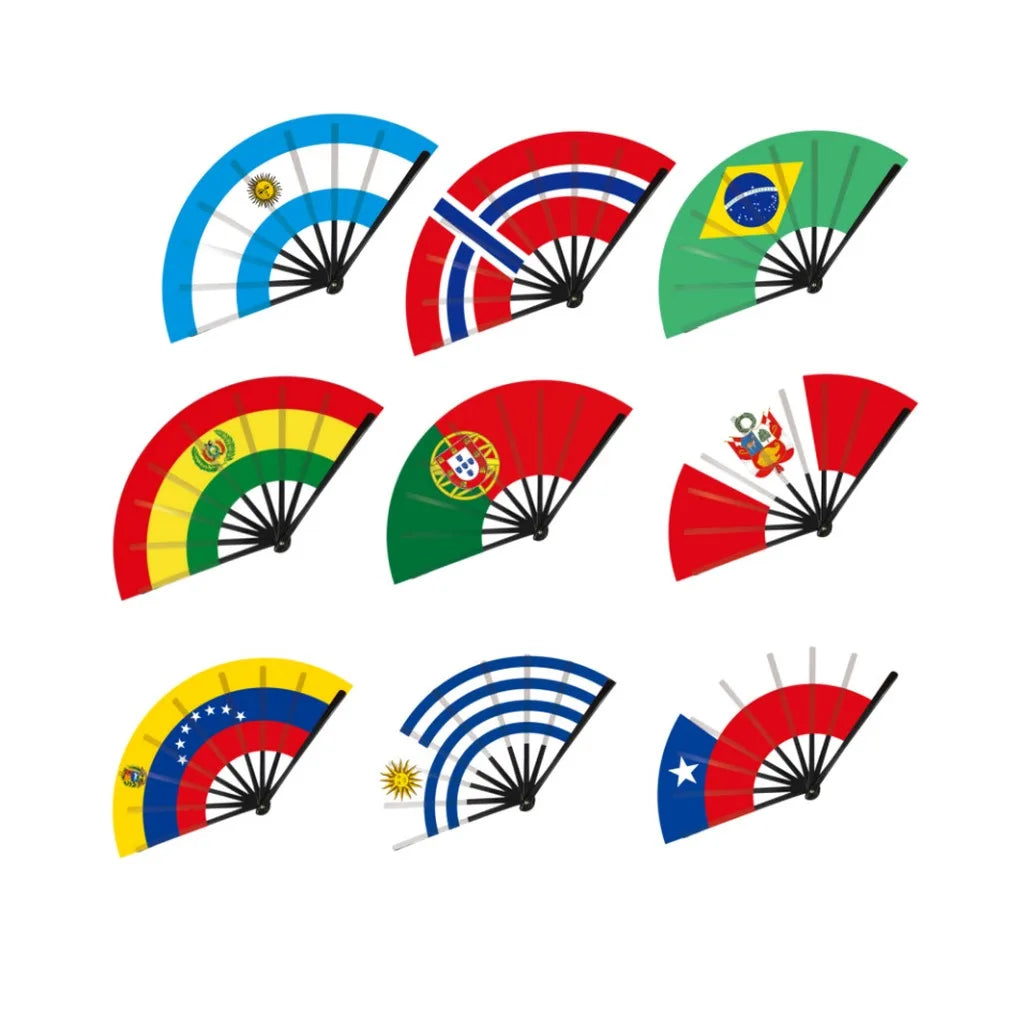 Folding Hand Fan South America 8 Country Flags Cheering Sports Events
