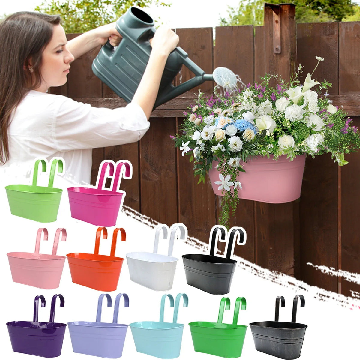 Metal Hanging Flower Pot with Hook | Fence & Balcony Planter