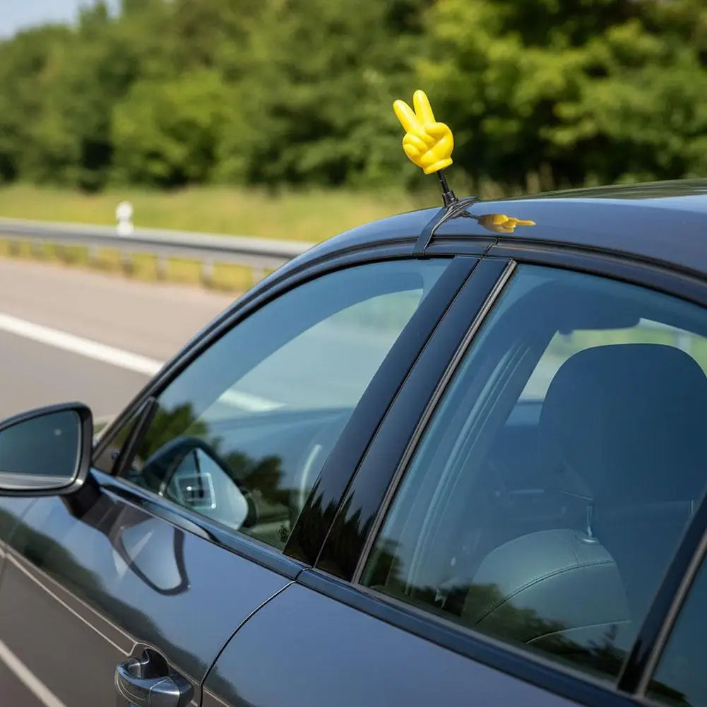 Funny Peace Sign Car Antenna Topper – Yellow PVC Ornament