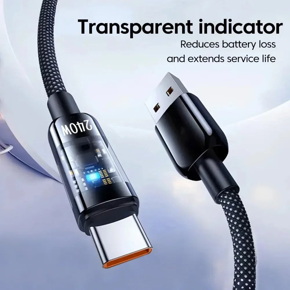 240W USB-A to USB-C Fast Charging Cable | LED Display, Nylon