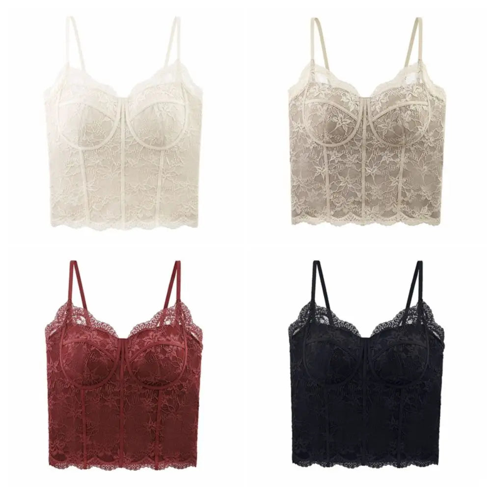 Mesh Flower Lace Crop Camisole Top with Pads | Women's Summer