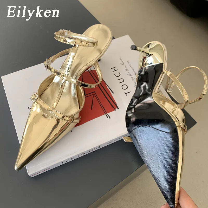 Women's Pointed Toe High Heel Pumps with Ankle Strap