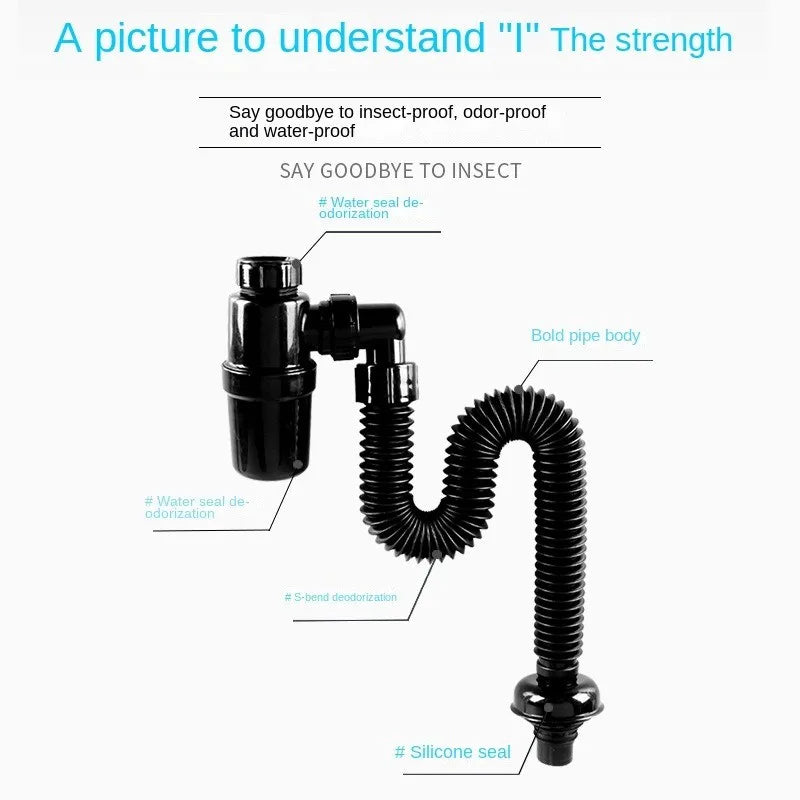 Flexible Sink Drain Pipe Kit – Anti-Odor & Anti-Clog Universal