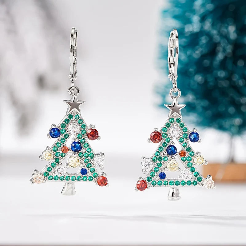 Huitan Christmas Tree CZ Dangle Earrings – Colorful Drop
