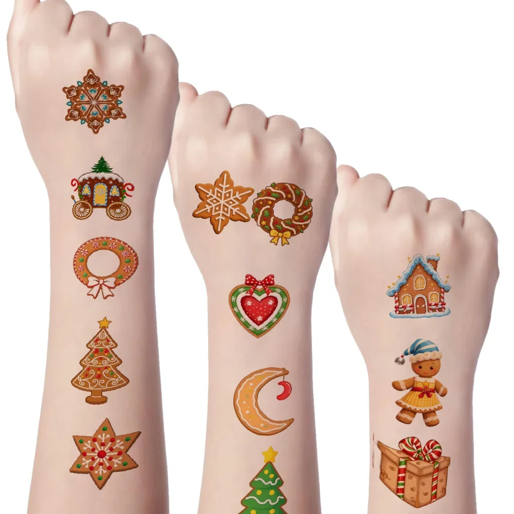 54pcs Christmas Temporary Tattoos – Candy Cane & Gingerbread Man