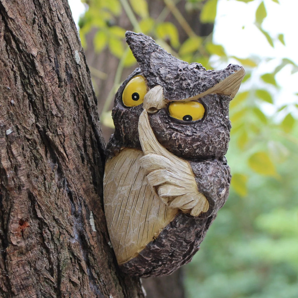 Owl Tree Hanging Garden Ornament | Resin Hide & Seek Decor