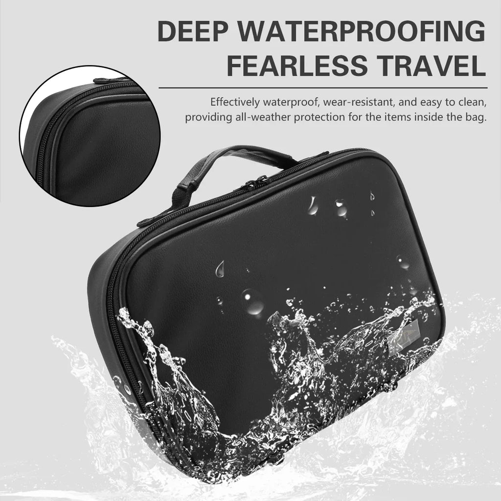 Large Waterproof Leather Cosmetic Bag & Makeup Organizer