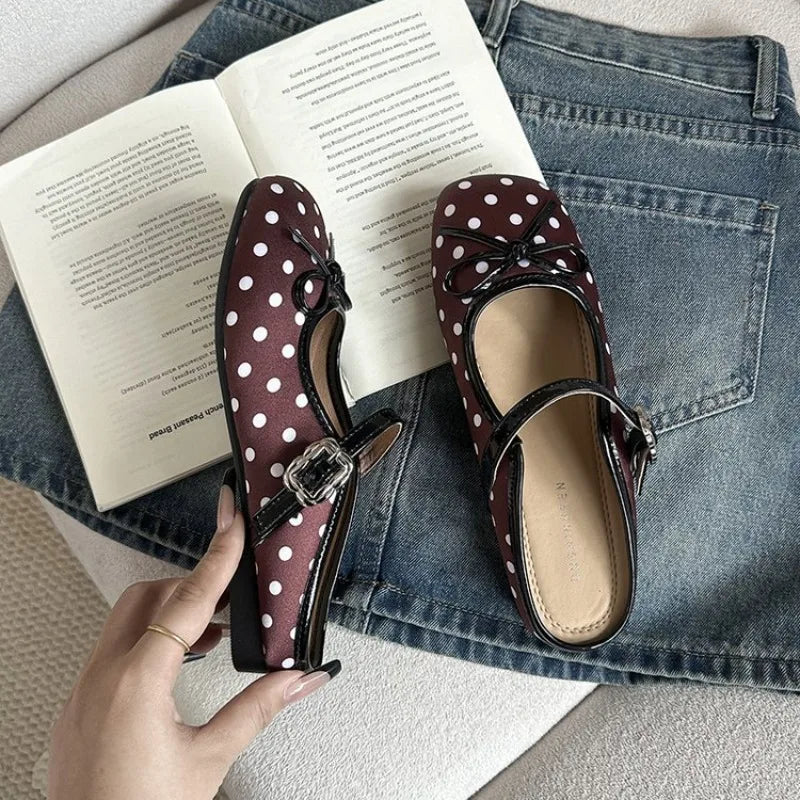 Polka Dot Women's Square Toe Mule Flats | Slip-On Slides