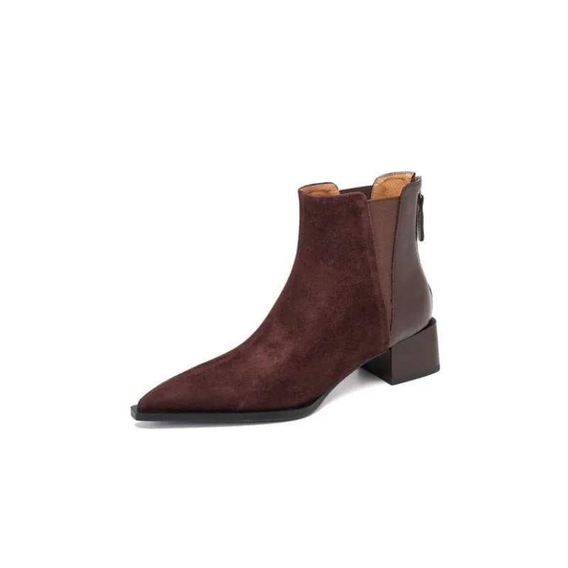 Women's Elegant Ankle Boots – Square Heel & Back Zip