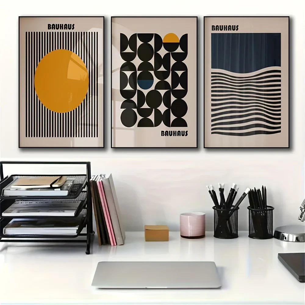 3-Piece Bauhaus Minimalist Canvas Wall Art | Geometric Prints