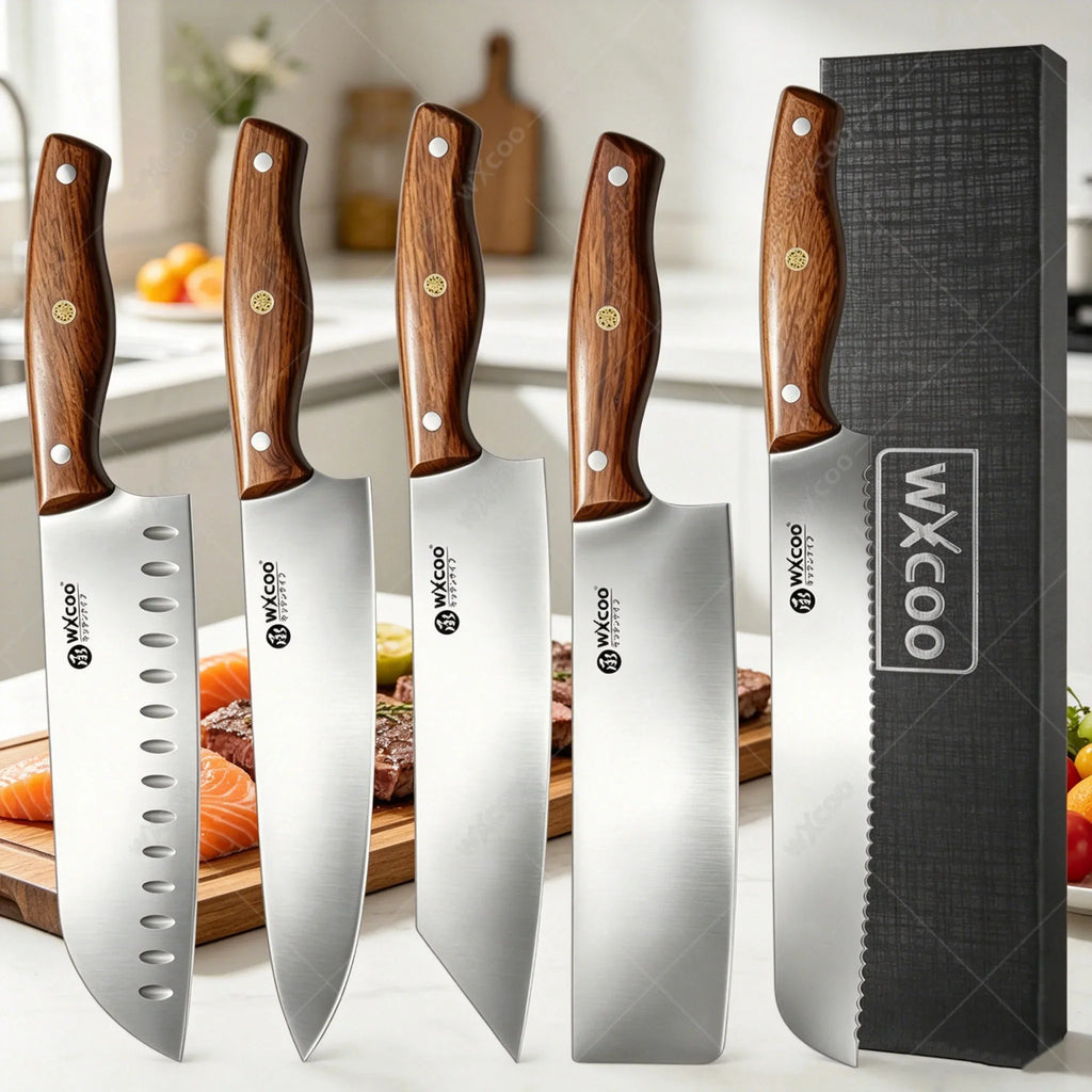 WXCOO Japanese Santoku Knife Set – 5-Piece Stainless Steel