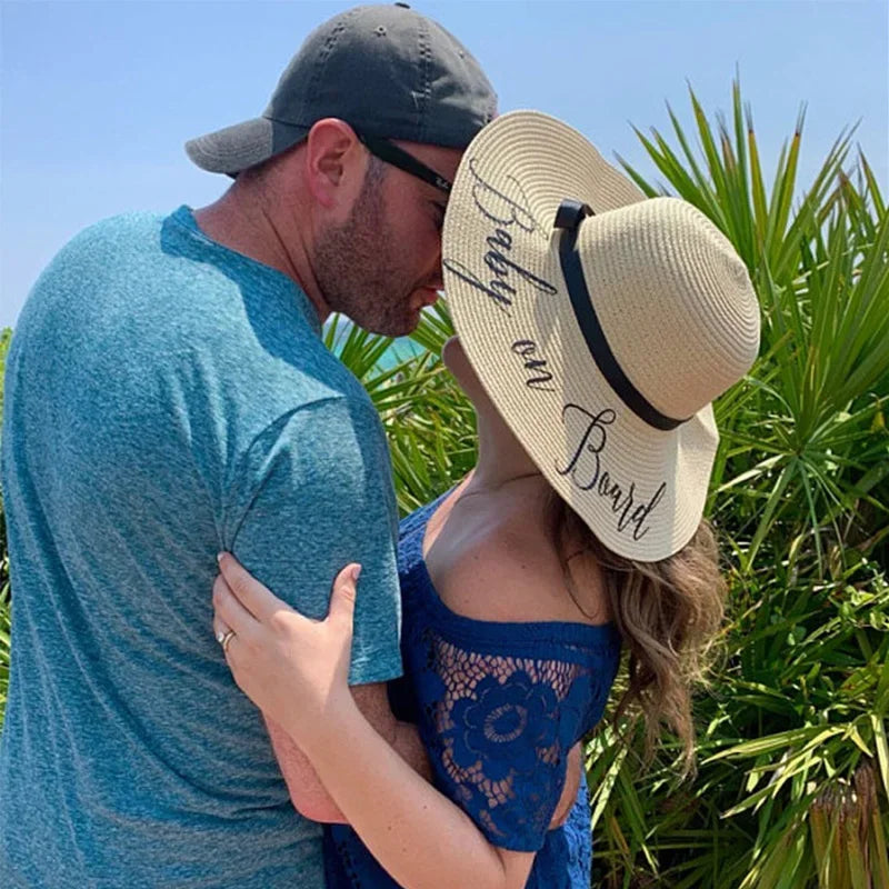 Baby on Board Straw Floppy Hat | Pregnancy Announcement Gift