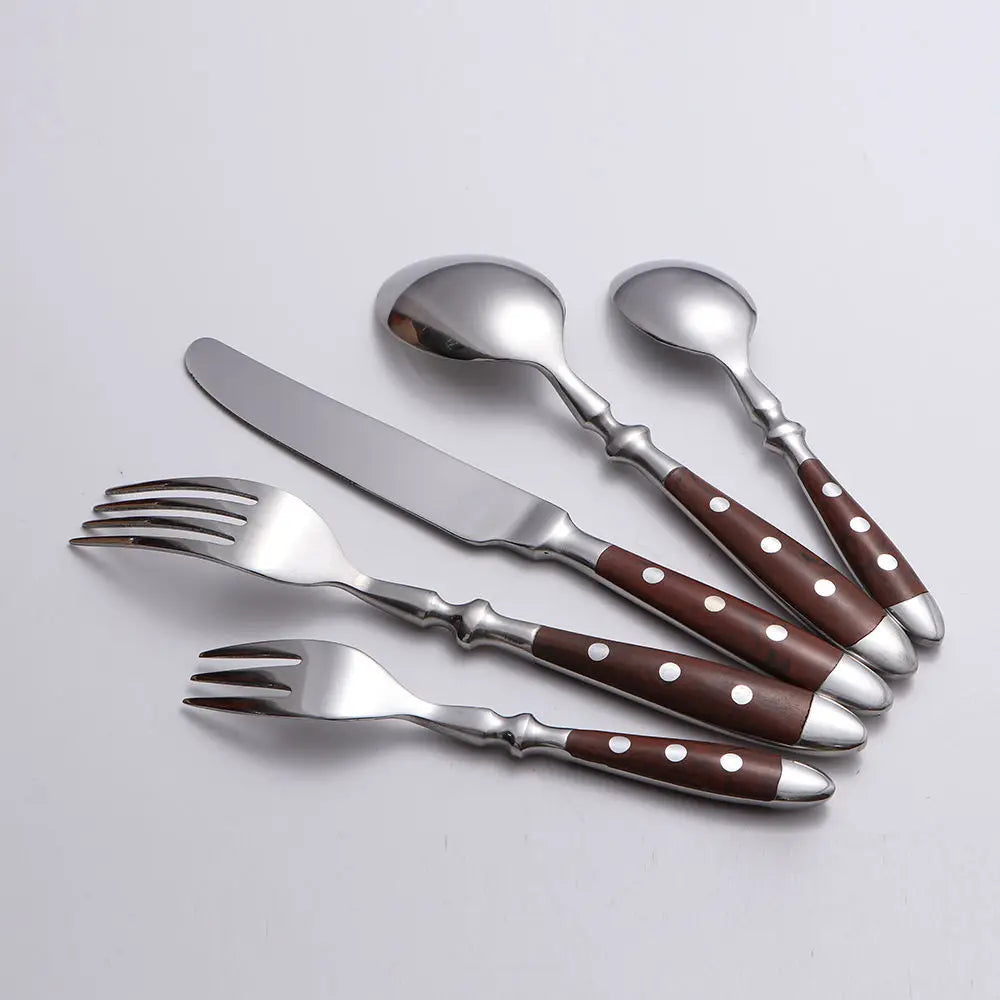 6-Piece Wood-Grain Stainless Steel Cutlery Set | Knife Fork Spoon