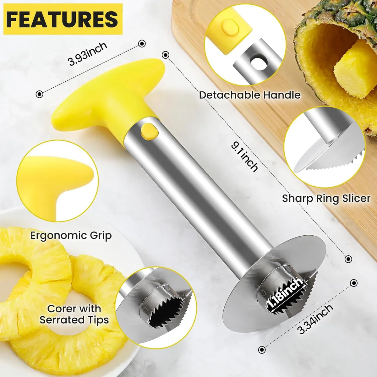 Stainless Steel Pineapple Corer & Slicer – Serrated Blade Tool