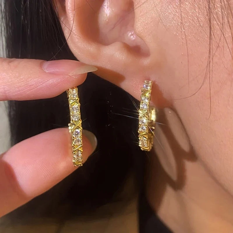 Huitan Gold Hoop Earrings – Cubic Zirconia Circle Women