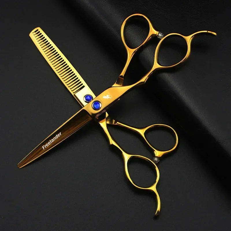 6" Left-Handed Gold Thinning Shears | 440C Barber Scissors