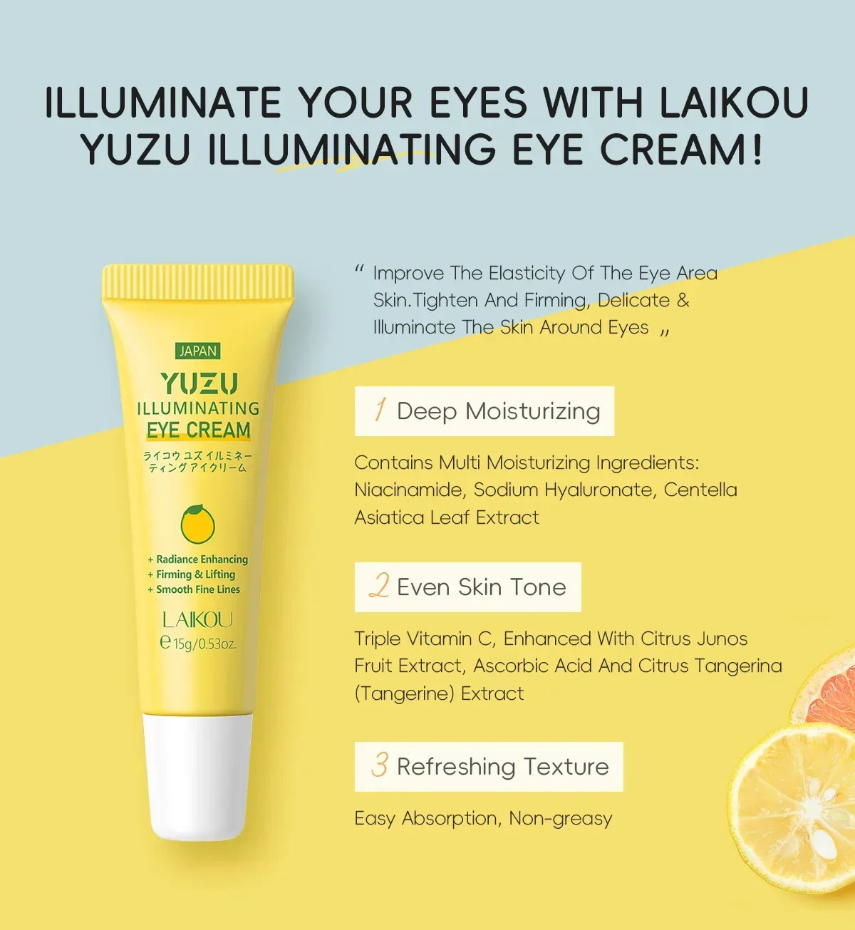 LAIKOU Yuzu Eye Cream – Dark Circles & Wrinkles 15g