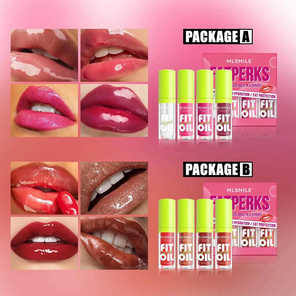 MLSMILE 4-Piece Mirror Pearl Lip Gloss Set – Hydrating Lip Oil