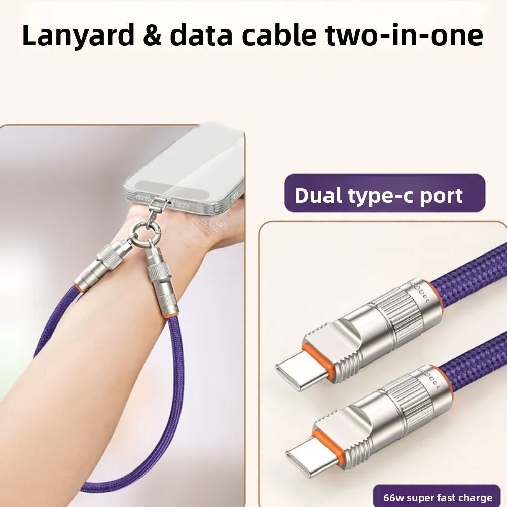 2-in-1 Type-C Phone Lanyard – PD 66W Fast Charging Braided Strap