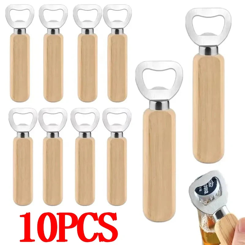 10-Pack Wooden Beer Bottle Openers – Bar, Kitchen & Party