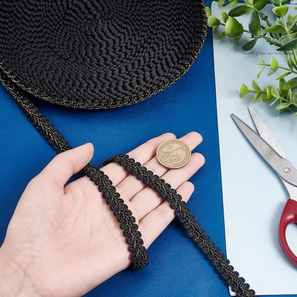 Metallic Black Herringbone Ribbon 12mm 15 Yards | DIY Crafts