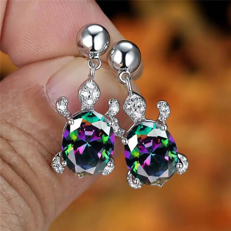 Huitan Turtle Drop Earrings – Cubic Zirconia Animal Jewelry