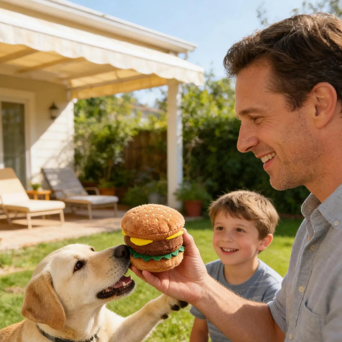 Squeaky Hamburger Dog Chew Toy – Soft Plush Puppy Teether