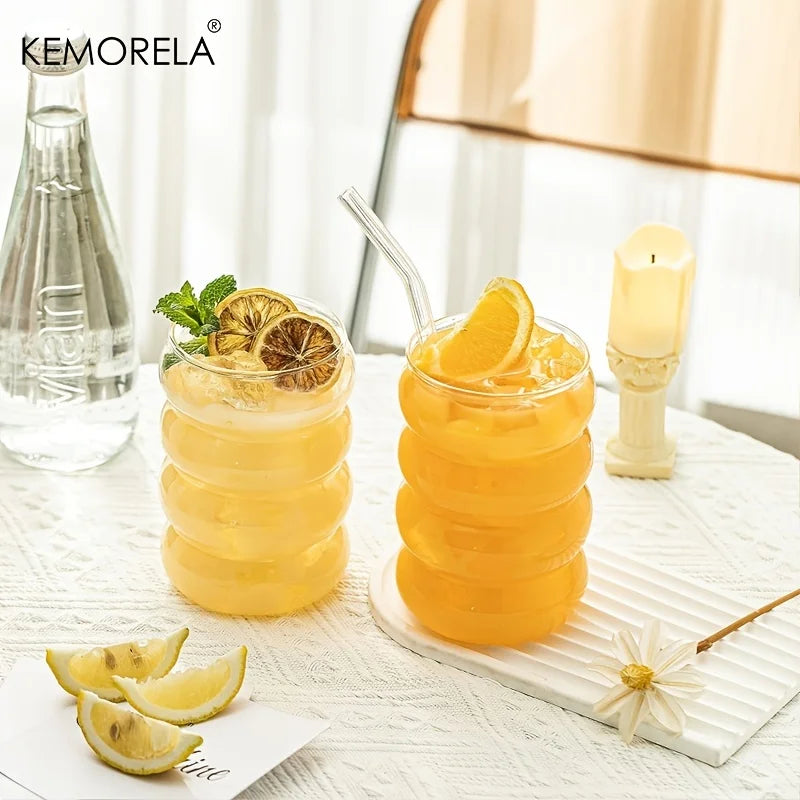 Drinking Glasses with Glass Straw & Bamboo Lid – 4-Pack