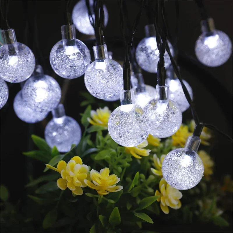 Solar String Lights Outdoor 60 LED Crystal Globe 8 Modes