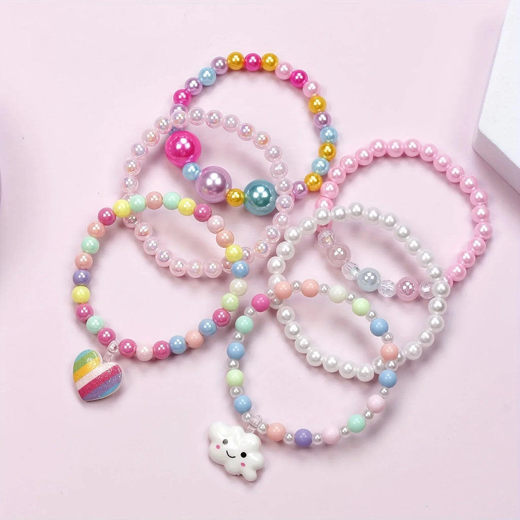 Kids Rainbow Beaded Bracelets 6-Pack | Love Cloud Charm Pendants