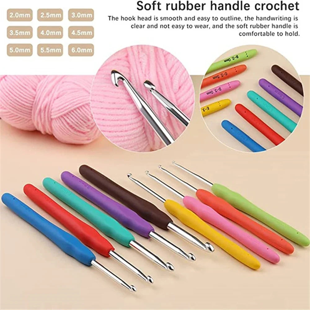 Tpr Crochet 2 0- 9-Piece Soft Handle Hand Woven Rainbow Aluminum