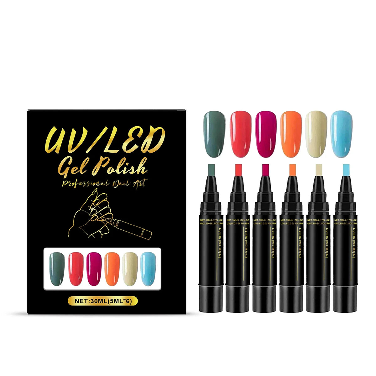 6-Color DIY Nail Art Pens – High Pigment & Waterproof Kit