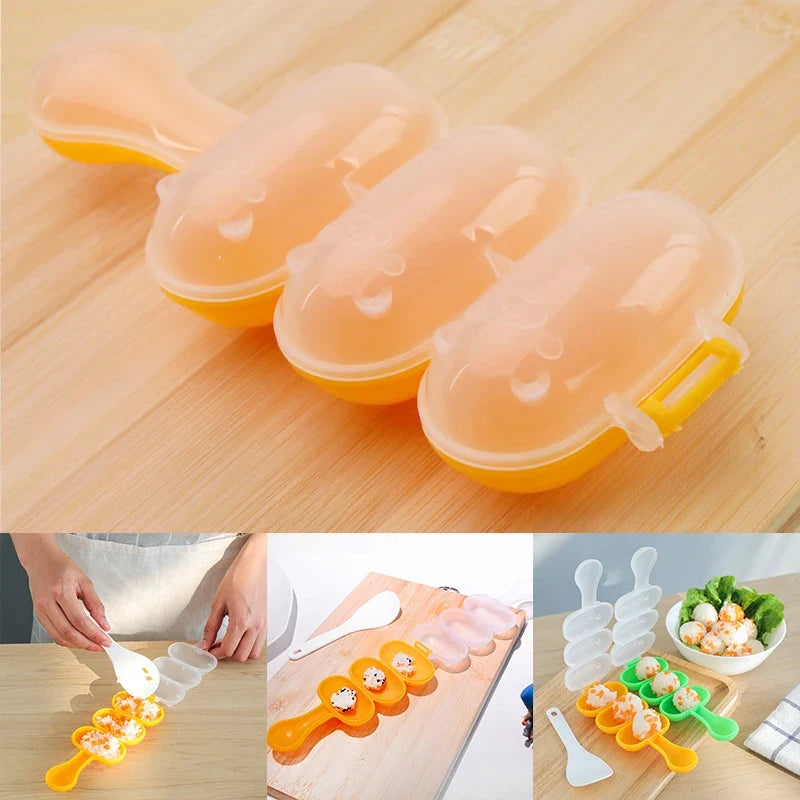3-Grid Rice Ball Mold with Spoon – DIY Sushi & Bento Maker