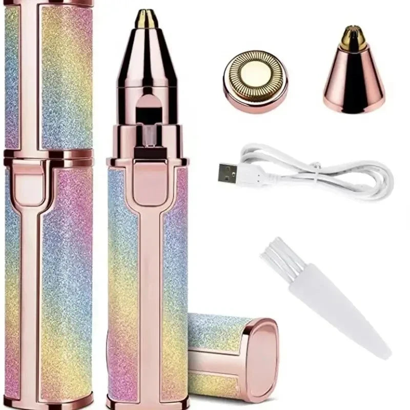 2-in-1 Painless Electric Facial Hair Remover LED Light Shaver Eyebrow
