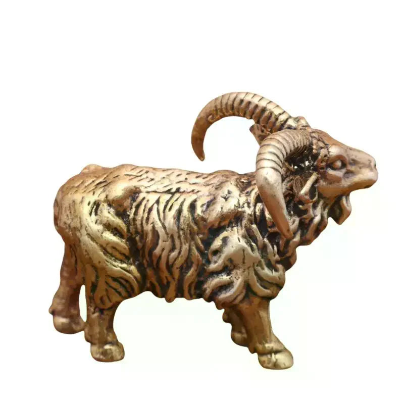 Brass Goat Figurine | Copper Desktop Ornament & Home Decor
