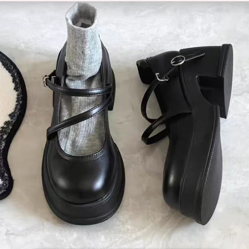 Women's Retro Mary Jane Pumps | Thick Square Heel & Buckle