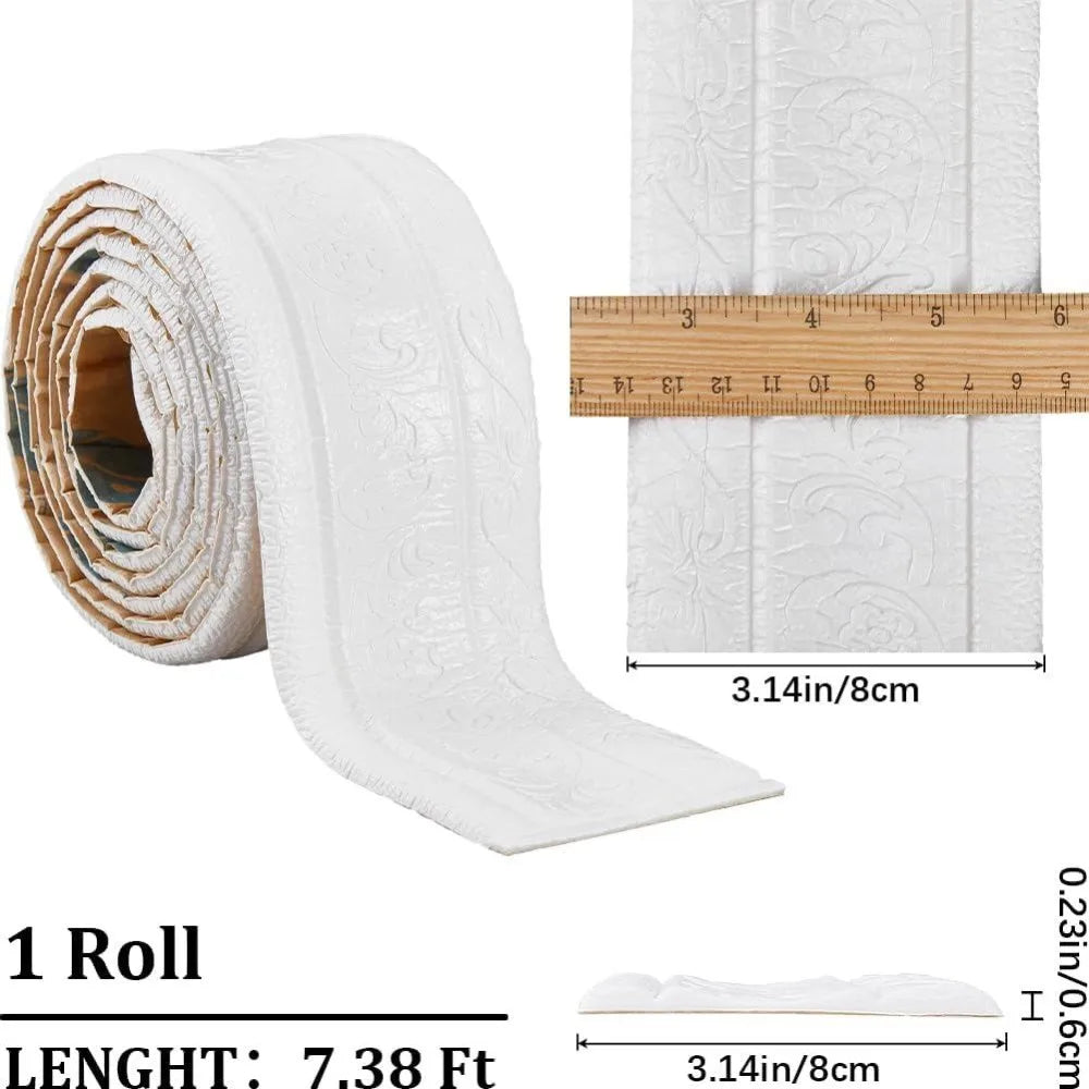 Peel & Stick Flexible Foam Wall Trim – 3D White Molding 88"