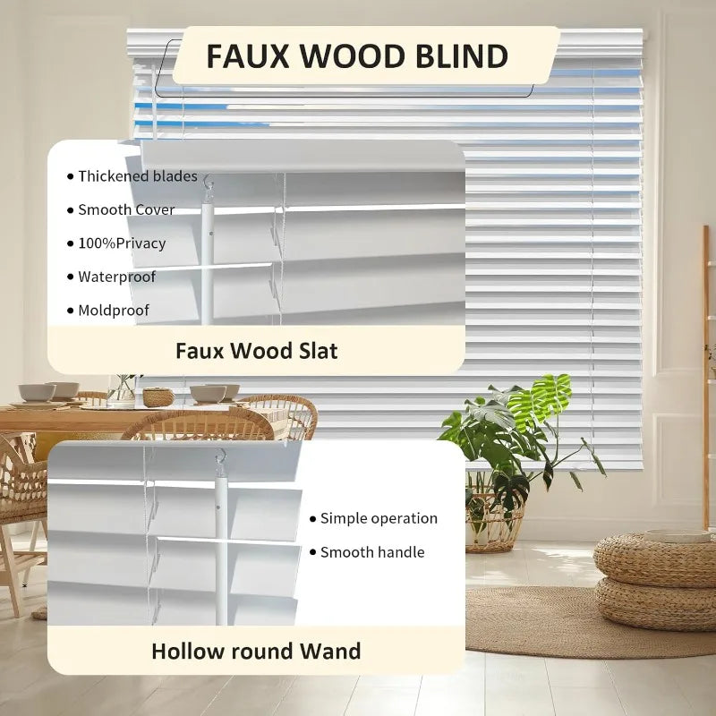 Modern Faux Wood Blinds Slat Horizontal Blackout Anti-UV French