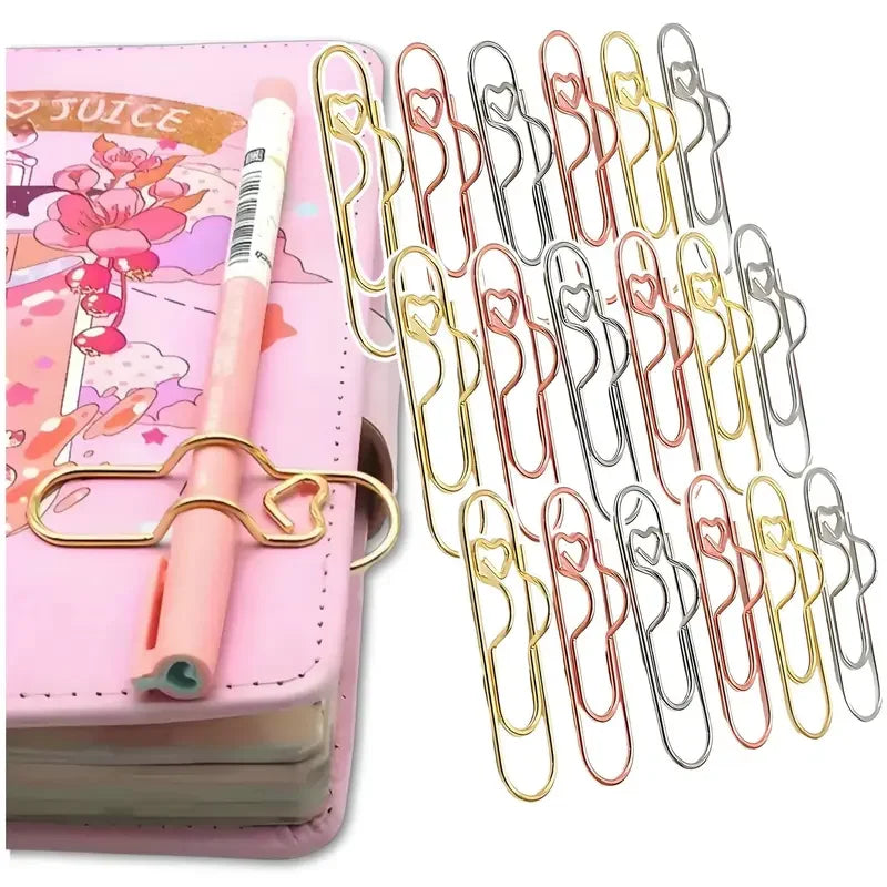 Heart Shaped Metal Pen Clips & Bookmark Holders for Notebooks