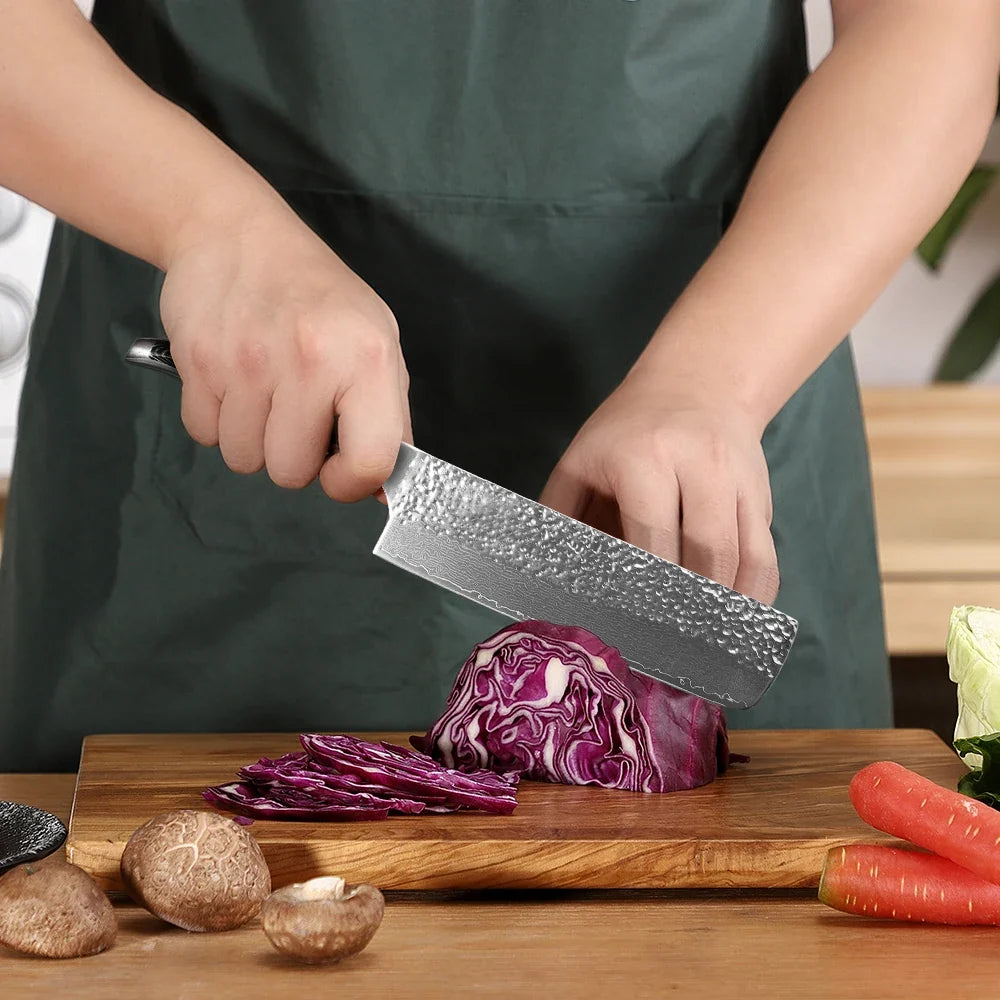 Sunnecko 7" Nakiri Knife VG10 Damascus Steel Kitchen Cleaver