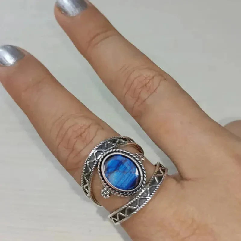 Huitan Blue Cubic Zirconia Hollow-Out Ring for Women