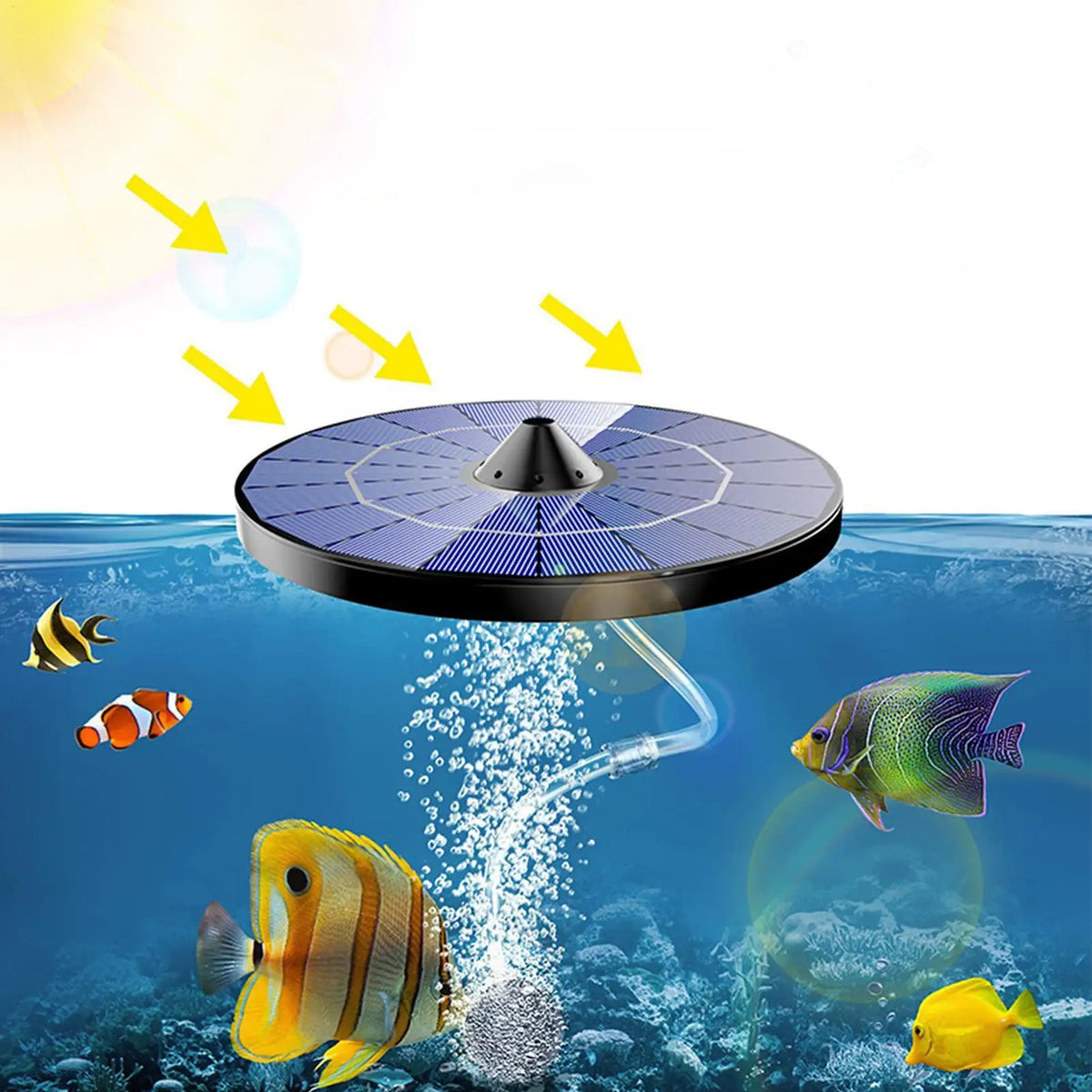 Solar Floating Pond Aerator – Oxygen Pump with Bubble Stone