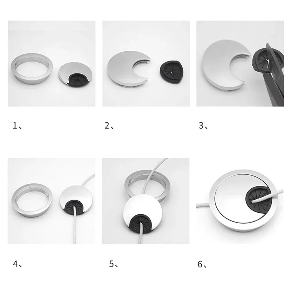 Chrome Zinc Alloy Desk Cable Hole Cover | Detachable Design
