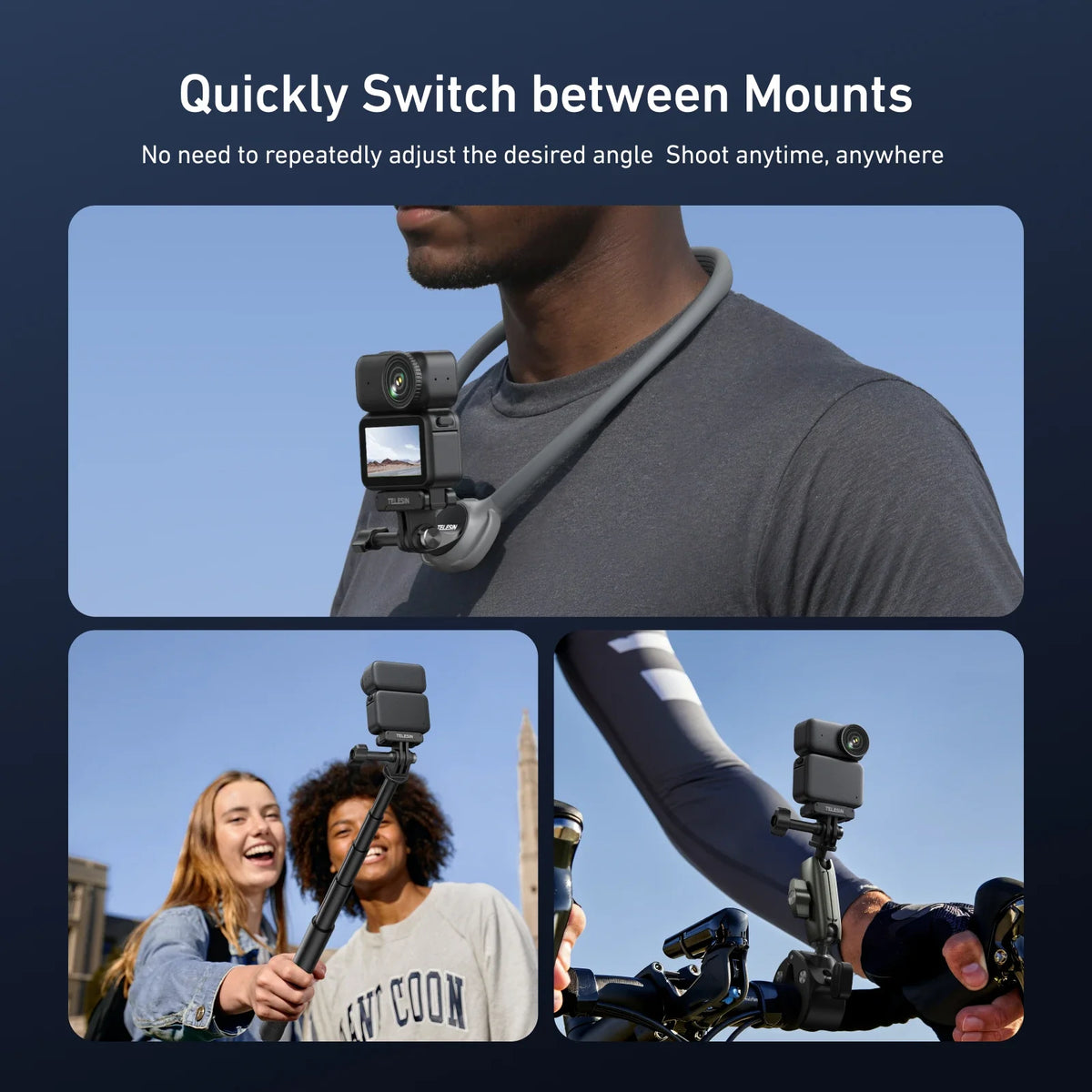 TELESIN Magnetic Qucik Release Two Claw Charging Adapter Mount DJI