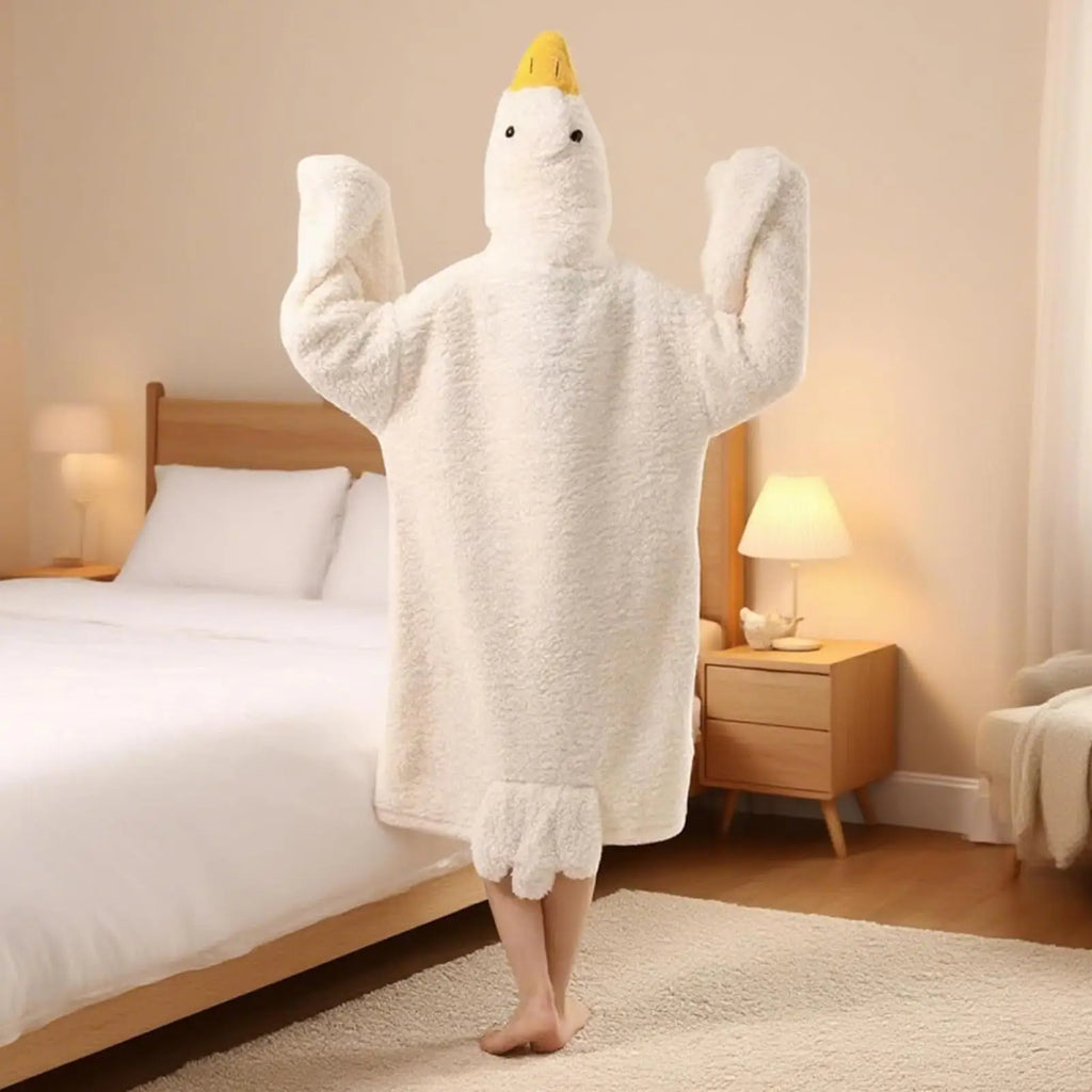 Cartoon Goose Wearable Blanket Hooded Onesie Robe – Adults & Kids