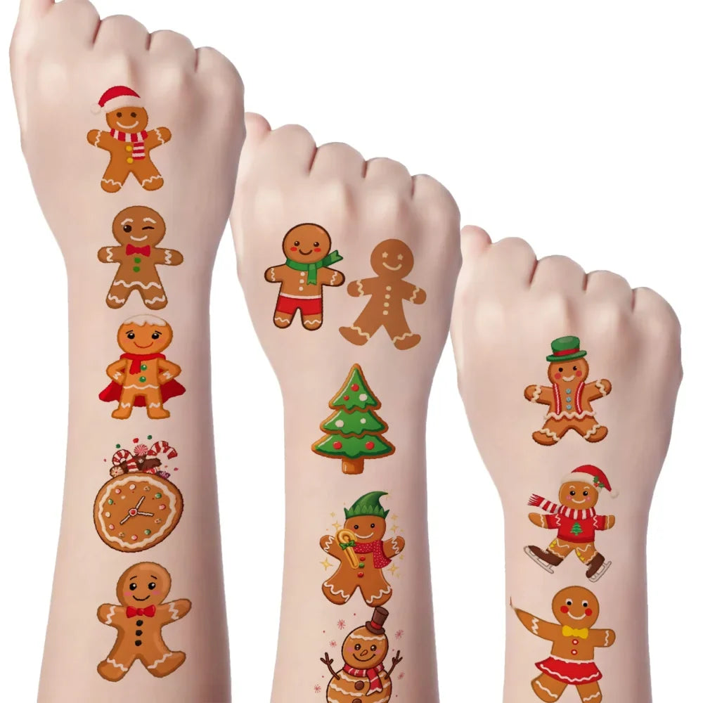 54pcs Christmas Gingerbread Temporary Tattoos – Waterproof Stickers